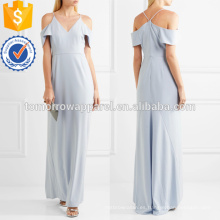 Vestido de crepé de hombro frío azul OEM / ODM Fabricación de ropa de mujer de moda al por mayor (TA7122D)